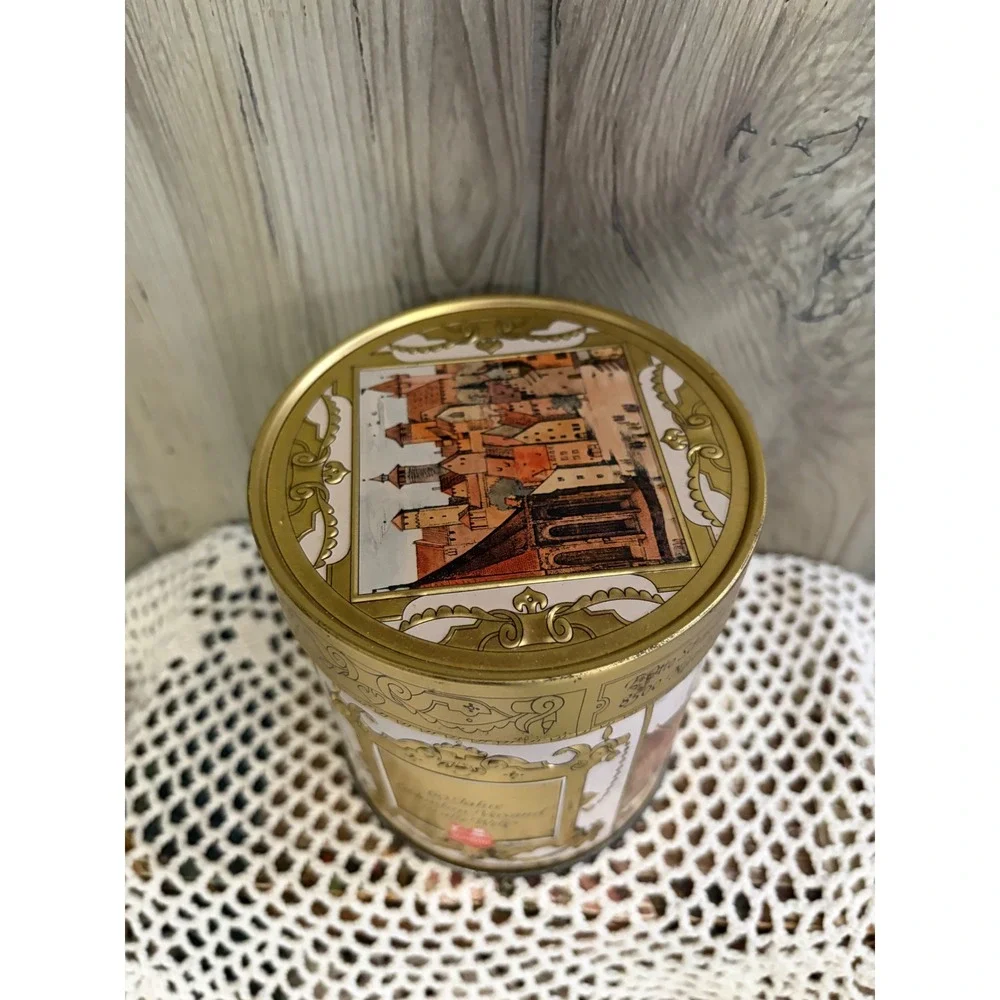 Vintage E Otto Schmidt Nurnberger Lebkuchen Tin West Germany Gold Canister